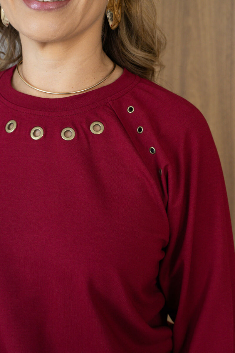 Imagem de Blusa Trend - Marsala - em Moletinho com Toque Fashion dos Ilhoses